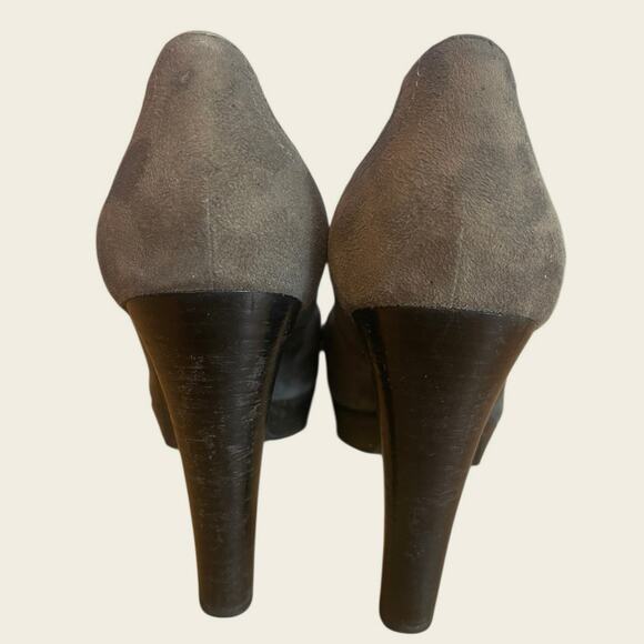 Stuart Weitzman Tasseled Platform Heeled Loafers Slip On Gray Suede Leather 7M - Picture 5 of 8